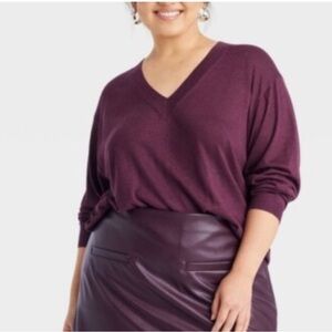 a new day Deep Purple V-Neck Sweater